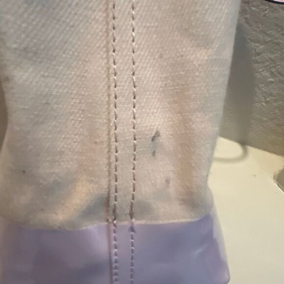 Kate Spade Leather Trim Canvas Tote Bag Natural Pink Logo Preppy Barbiecore - Picture 11 of 16